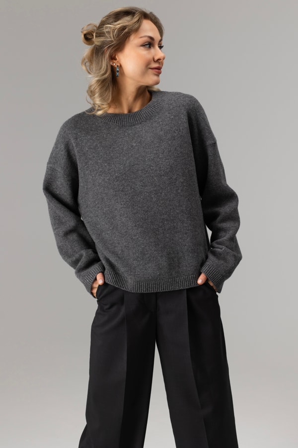 Джемпер укороченный из пушистой шерсти 100% шерсть premium merino wool  - Темный серый