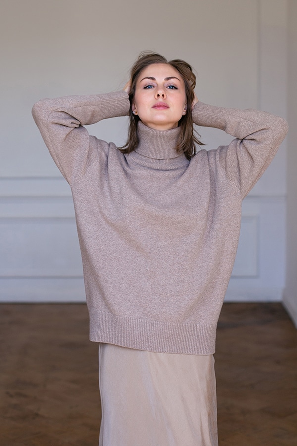 Шерстяной свитер - Тауп 100% шерсть premium merino wool