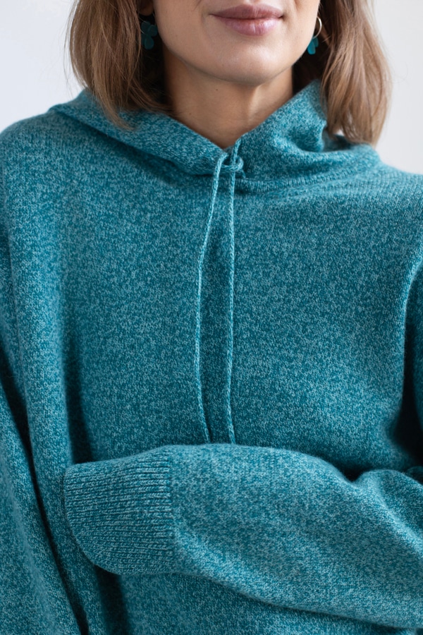Худи оверсайз пушистой 100% шерсть premium merino wool двухцветный  - Marine